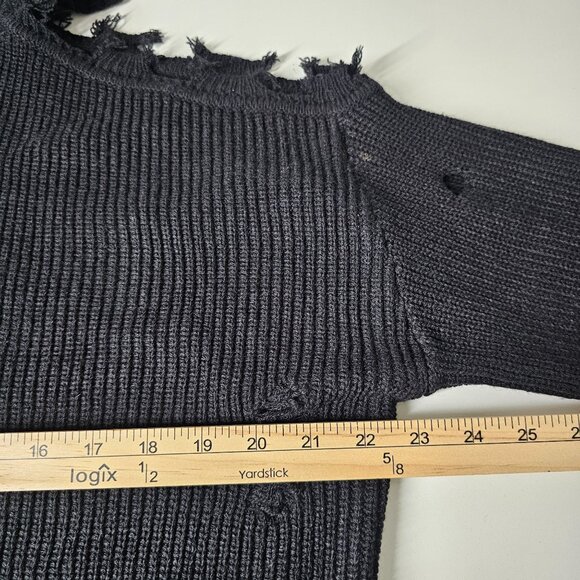 Signature8 Black Ripped Distressed Rib Knit Cold Shoulder Turtleneck Sweater S - Picture 11 of 14